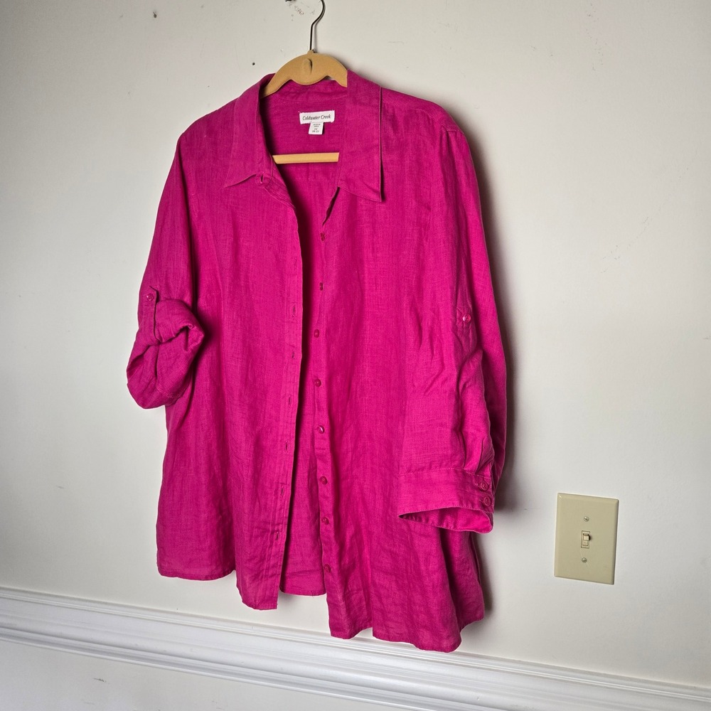Coldwater Creek Button Down Shirt Womens 2X Magenta Pink 100% Linen